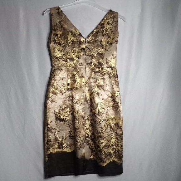 Tahari Women's Dress Gold/Brown Metallic Floral Sleeveless Sheath Knee Length 12 - Picture 1 of 10